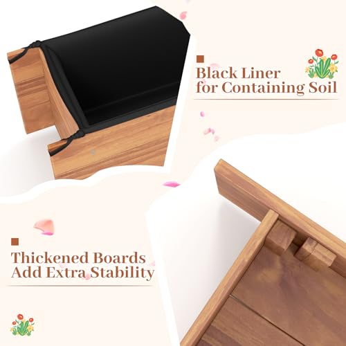 Wooden Raised Garden Bed with 4 Drainage Holes & Black Liner (Orange / 44” x 11” x 10”)