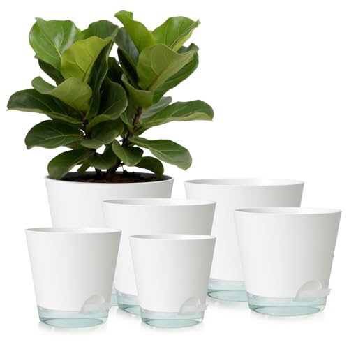 2026 Upgraded Self Watering Plant Pots with Drainage Hole (7-white-upgraded / 7+6.5+6+5.5+5+4 inch)