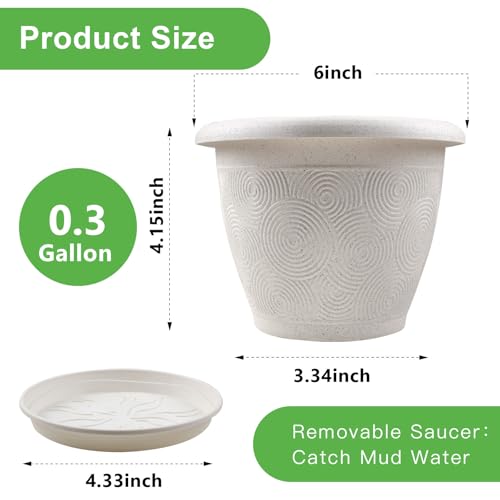 6 Inch Flower Pots Planters for Indoor Outdoor Plants (White / 6 inch-6 pack)