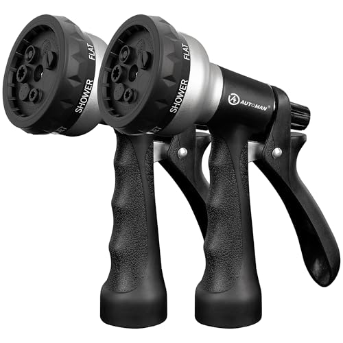Garden-Hose-Nozzle, 2 Pack ABS Water Spray Nozzle, 7 Adjustable Watering Patterns, Slip Resistant for Watering Plants, Lawn& Garden, Washing Car, Showering Pets & Outdoor Fun.Silver Color (Silver)