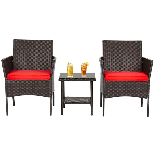 3 Piece Patio Furniture Set (Brown and Red / 3 Pieces)