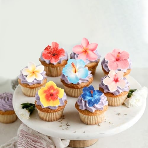 56 PCS Edible Flowers Cupcake Toppers Wafer Paper Flower Birthday Party Decorations Edible Hibiscus Wildflower Cupcake Picks for Baby Shower Wedding Birthday Party Cake Food Decorations Supplies (56 Count)