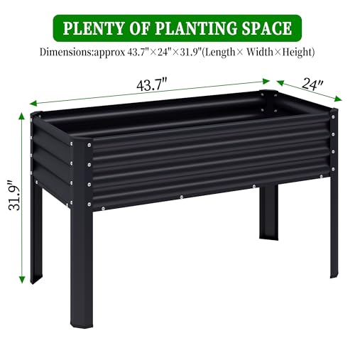 2Pcs Galvanized Raised Garden Bed with Legs (43"x24"x32" / Black(2PCS))