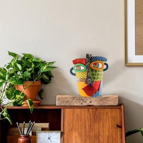 Abstract Face Head Planter Picasso Colorful Art Resin Flower Pot