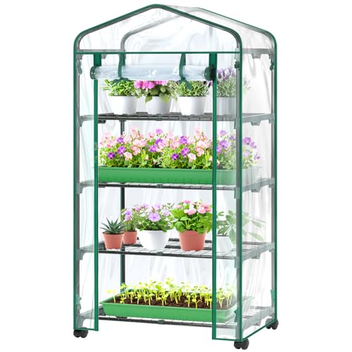 Mini Greenhouse for Indoor Outdoor with Wheel (Clear / Large)
