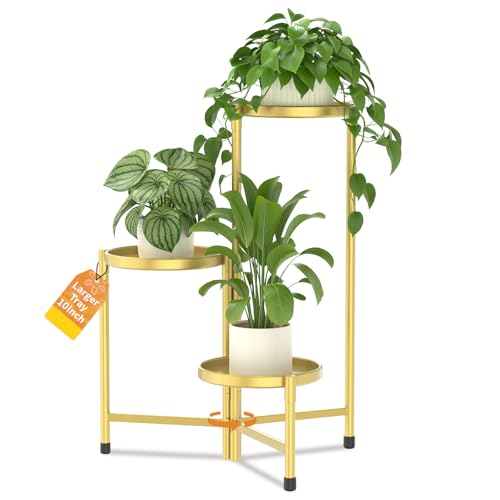 Plant Stand Indoor with 10 Inch Large Metal Tray (Classic Gold / 3 Tier)