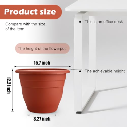 3 Pack 16 Inch Large Outdoor Plastic Plant Pots with Drainage Holes (Pottery Red / 16 inch)