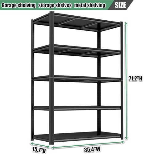 72" H Garage Shelving 5 Tier Storage Shelves 3000LBS Metal Shelving Unit Heavy Duty Adjustable Steel Shelf for Kitchen Warehouse Pantry Basement (39.4"W×15.7"D×71.2"H)