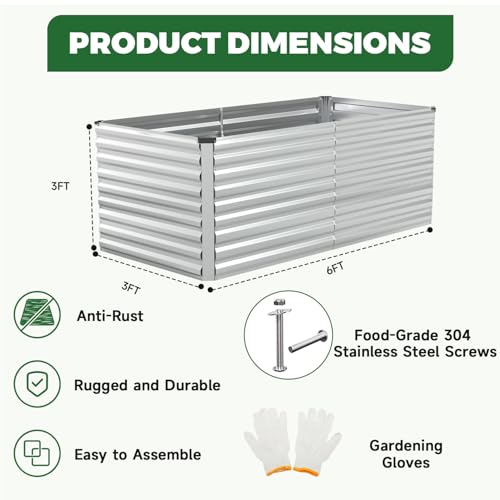 6x3x3ft Outdoor Metal Raised Garden Bed (Silver / 6x3x3 FT-2PC)