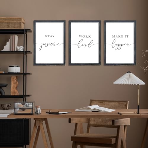 Inspirational Quotes Wall Art Decor 3 Piece 11"X16" Black (16"L x 11"W / Stay Positive Work Hard Make It Happen（Black))