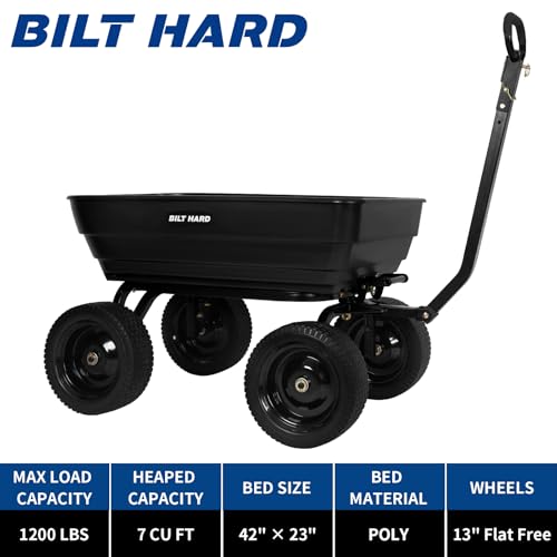 7 Cu Ft Poly Garden Dump Cart 1200 lbs with No Flat Tires