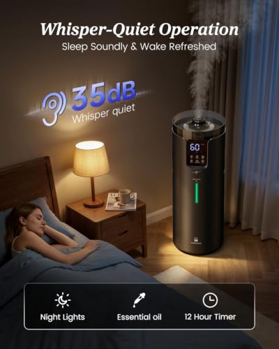 16L Cool Mist Humidifiers for Large Room Whole House 1500 sq.ft (Black)