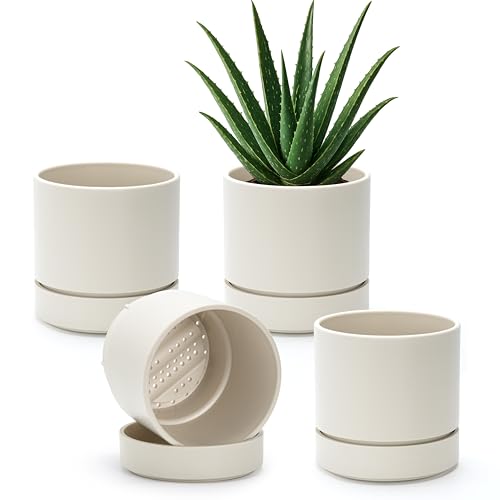 6 Inch Planter Pot with Drainage Hole & Saucer (6" (4 Pack) / Oatmeal)