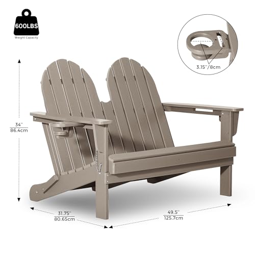 Outdoor Patio HDPE Adirondack Garden Skinny Bench (Weathered Wood / 49.5IN)