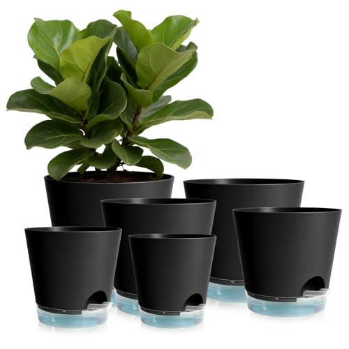 2026 Upgraded Self Watering Plant Pots with Drainage Hole (7-black-upgraded / 7+6.5+6+5.5+5+4 inch)