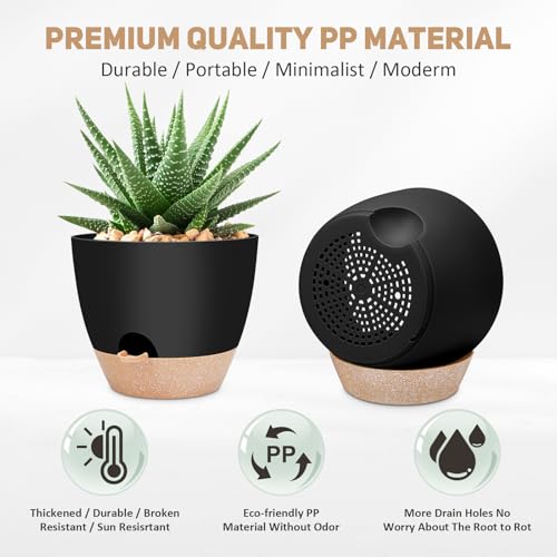 12 inch Large Self Watering Plant Pots (Black / 12 Inch)