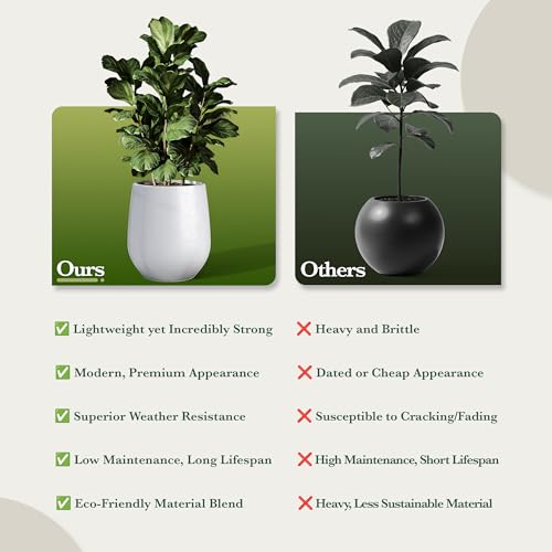 Premium Mt Wilson Tall Tapered Fiberstone Planter for Indoor Outdoor Use (White / 15'' D x 16.7'' H)