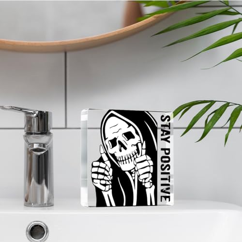 Gothic Decor Vintage Stay Positive Skull Acrylic Sign (StayPositiveT)
