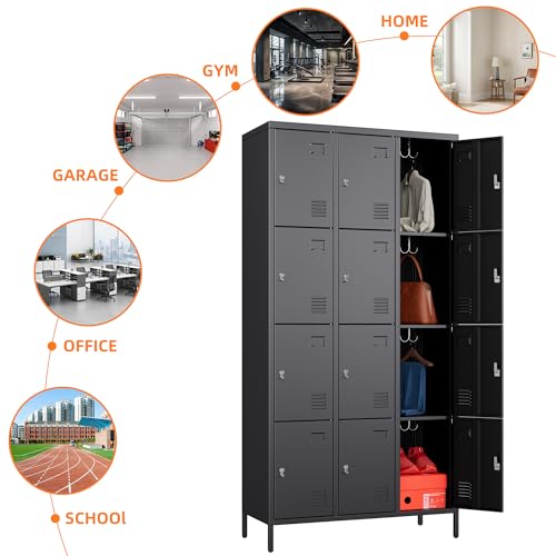 12 Door Metal Employee Locker Cabinet (Black / 12 Doors)