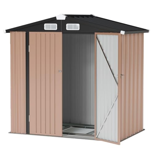 6x4FT Outdoor Storage Shed with Base Brown (Brown / 6' x 4')