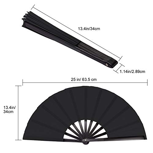4 Packs Large Folding Hand Fans (Black)