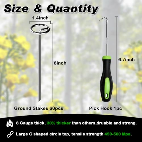 Heavy Duty Landscape Fabric Pins 8 Gauge 60 Pack with Pick Hook