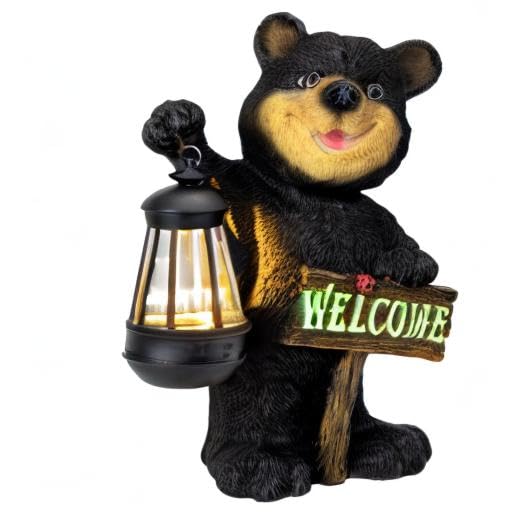 Garden Bear Statue with Solar LED Lantern (Bear)