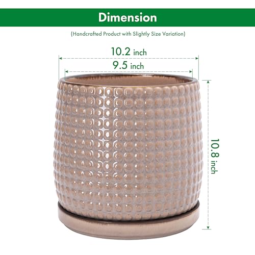 Beaded Ceramic Pot with Saucer (10.2 Inch / Light Brown)