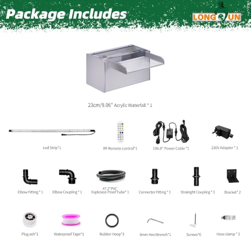 Pond Waterfall Stainless Steel Pond Spillway Color for Ponds 9.06" (9.06 inch Acrylic(New model))
