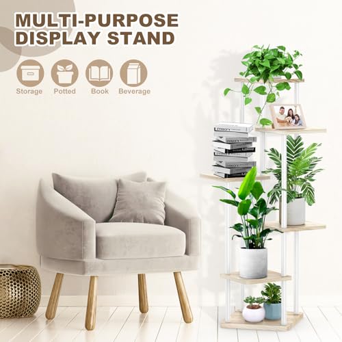 6 Tier Plant Stand Indoor (White+Oak / 6 Tier)