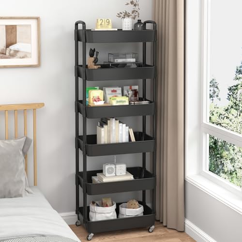 6 Tier Plastic Rolling Utility Cart with Wheels for Storage