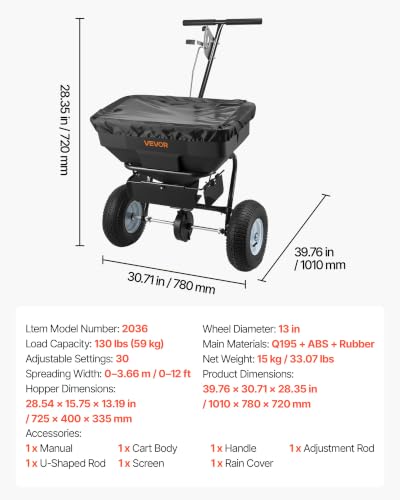 Broadcast Spreader 130 lbs Capacity Hopper Walk (130LB / Black)