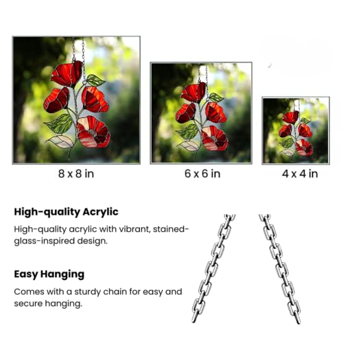 Red Poppy Flower Acrylic Suncatcher Hanging Window Sign Floral Wall Decor Remembrance Gift Mom Gift (1-fba-ett-evg-a172-h / 10")