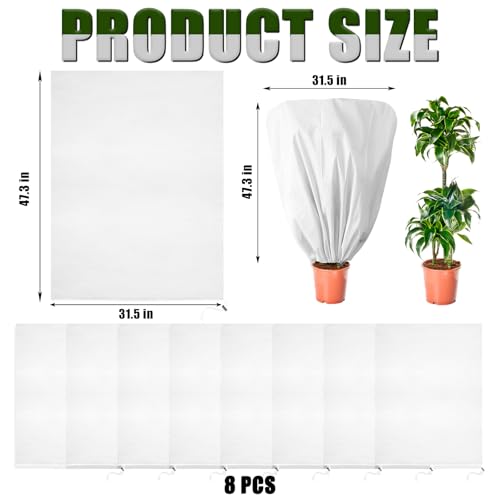 8 Pcs Plant Covers Frost Protection Bag Winter Reusable Plants Jacket with Drawstring Shrub Protection Wraps Bags Frost Blanket for Winter Outdoor Garden Plants