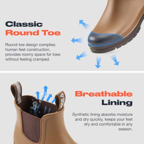 Women's Short Rain Boots Waterproof Ankle Chelsea Boots (7 / Brown)