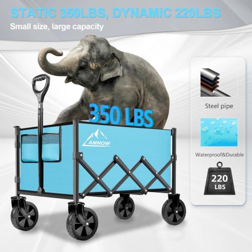 100L Collapsible Wagon Cart with All Terrain Wheels (Light Blue / 100L)