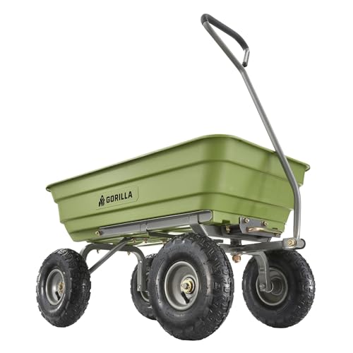 600 Pound Capacity Heavy Duty Poly Yard Garden Steel Quick Dump Utility Wheelbarrow Wagon Cart with Straight Pull Handle