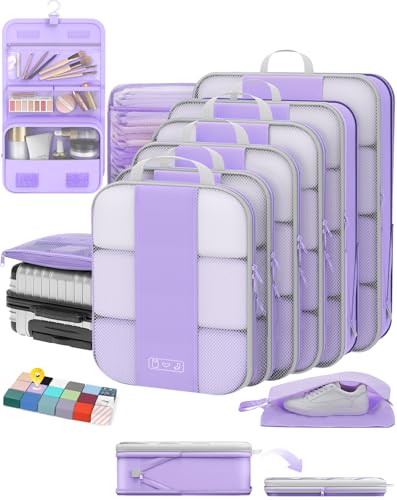 10 Set Compression Packing Cubes for Travel Essentials (Light Purple)