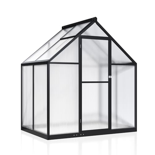 4x6 FT Walk in Polycarbonate Greenhouse for Outdoor (Black / 4x6 FT)