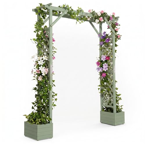 Wooden Garden Arbor with Planter (Olive Green)
