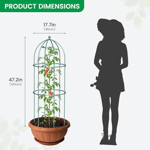 3 Pack Metal Plant Support Cage for Tomato Peony Cucumber (47.2 x 17.7 in / Green)