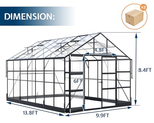 10x14x8.4 FT Polycarbonate Greenhouse with 4 Vent Windows