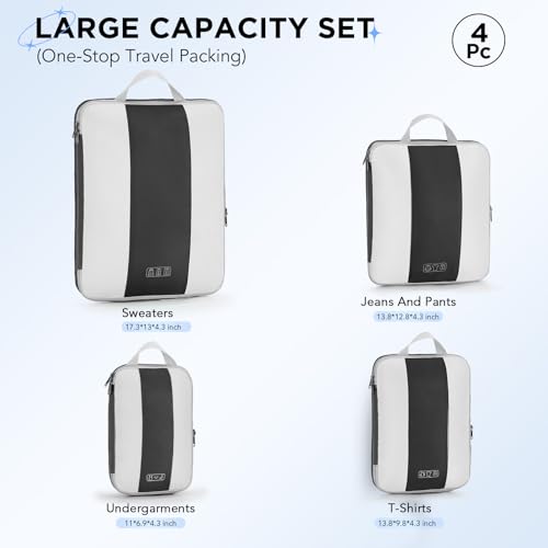 4 Set Compression Packing Cubes for Travel Essentials (Black)