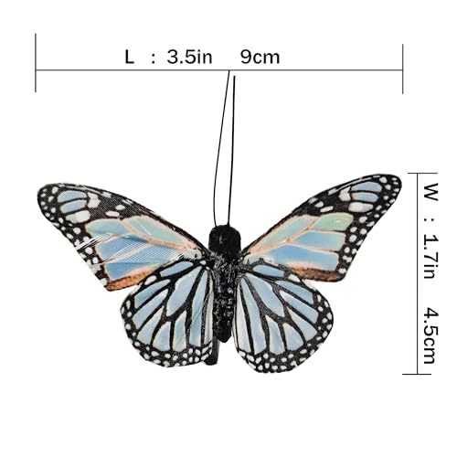 Artificial Feather Butterfly Party Decorations Set of 12 with Clip 6 Color Ornaments for Christmas Tree (G Clip)