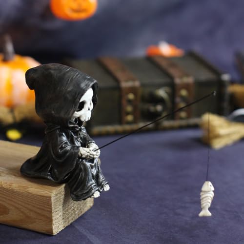 Fishing Grim Reaper Statue Funny Halloween Decorations (Grim Reaper)