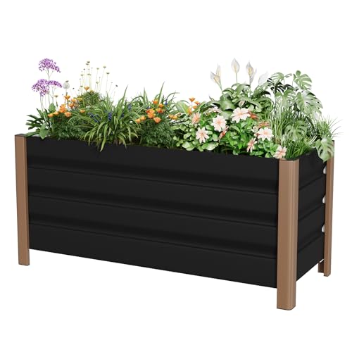 39"x16"x18" Gary Aluminum Raised Garden Planter Box (39x16x18 Inch / Gray W/ Bottom)