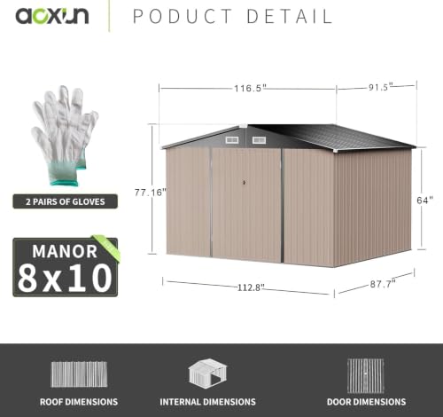 10x8 FT Shed Outdoor Storage Shed with Floor Brown (Brown / 9.8'x7.6')