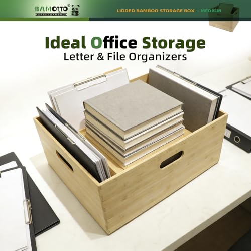Stackable Bamboo Storage Bin with Lid 14.6"x10.2"x6.5" (Single Bamboo Box with Lid - Medium / 14.6"L x 10.2"W x 6.5"H)