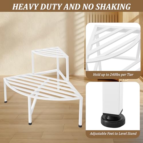 2 Tier Corner Plant Stand Outdoor Metal (Corner-White)