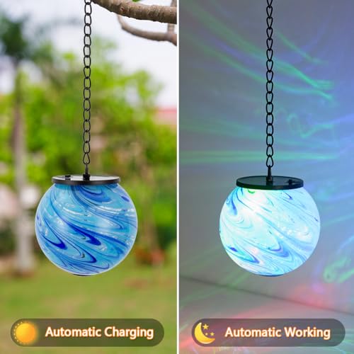 Solar Hanging Lanterns Outdoor Waterproof (Blue Swirl)